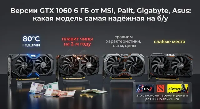 Версии GTX 1060 6 ГБ от MSI, Palit, Gigabyte, Asus: какая модель самая надёжная на б/у